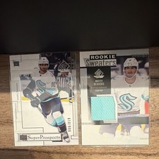 Upper Deck SP Game Used Matty Beniers Rookie SuperProspects Kraken 2 Card Lot