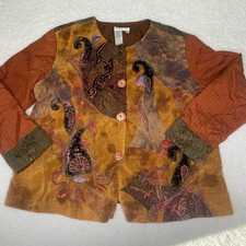 Vtg. Coldwater Creek jacket embroidered mixed Patchwork Velvet Cottagecore XL