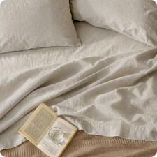 Bedsure Linen Sheets Queen Size - Cotton Linen Blend Bed Sheets, Anti -