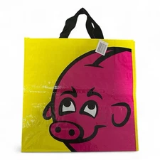 NEW ICELANDIC BONUS PINK PIG GROCERY TOTE BAG REUSABLE YELLOW ICELAND SOUVENIR