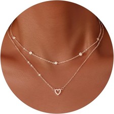 Heart Necklaces for Women, Dainty 14K Gold/Silver Plated Necklace Cute Tiny Gold