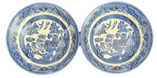 Churchill England Bowls (2)  Blue Willow Ironstone Soup/Coupe VTG 7.75" Classic