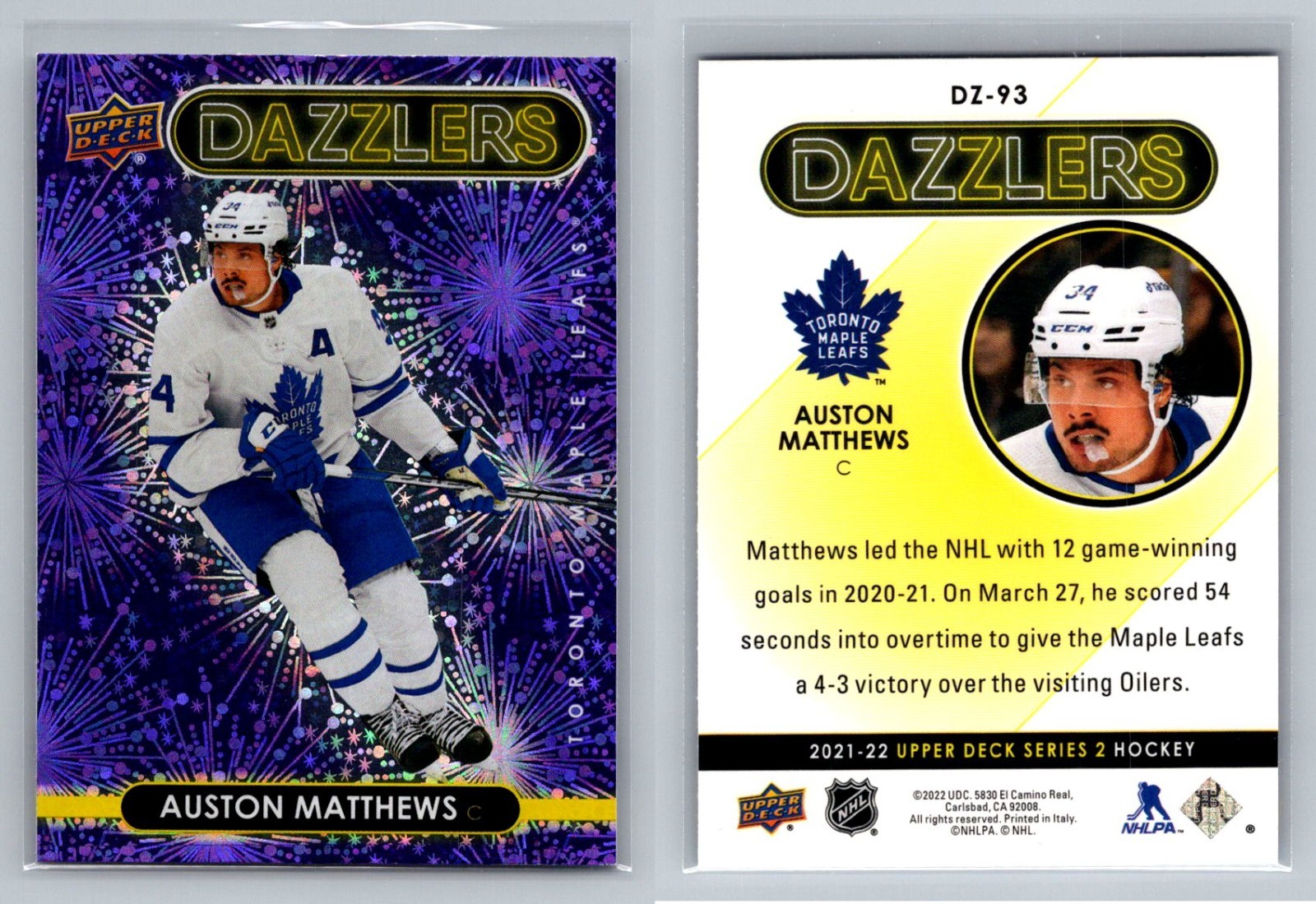 2021-22 Upper Deck Auston Matthews Dazzlers Purple DZ-93 Toronto