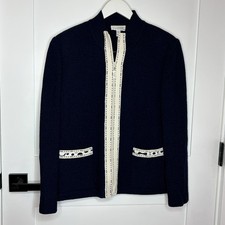 St John Sport Navy Jacket White Trim Zipper Small