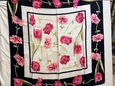 Vintage Oscar De La Renta Floral 100 Silk Logo Scarf
