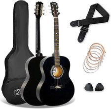 Pacchetto Chitarra Acustica 4/4 per Principianti con Accessori Inclusi - Nero