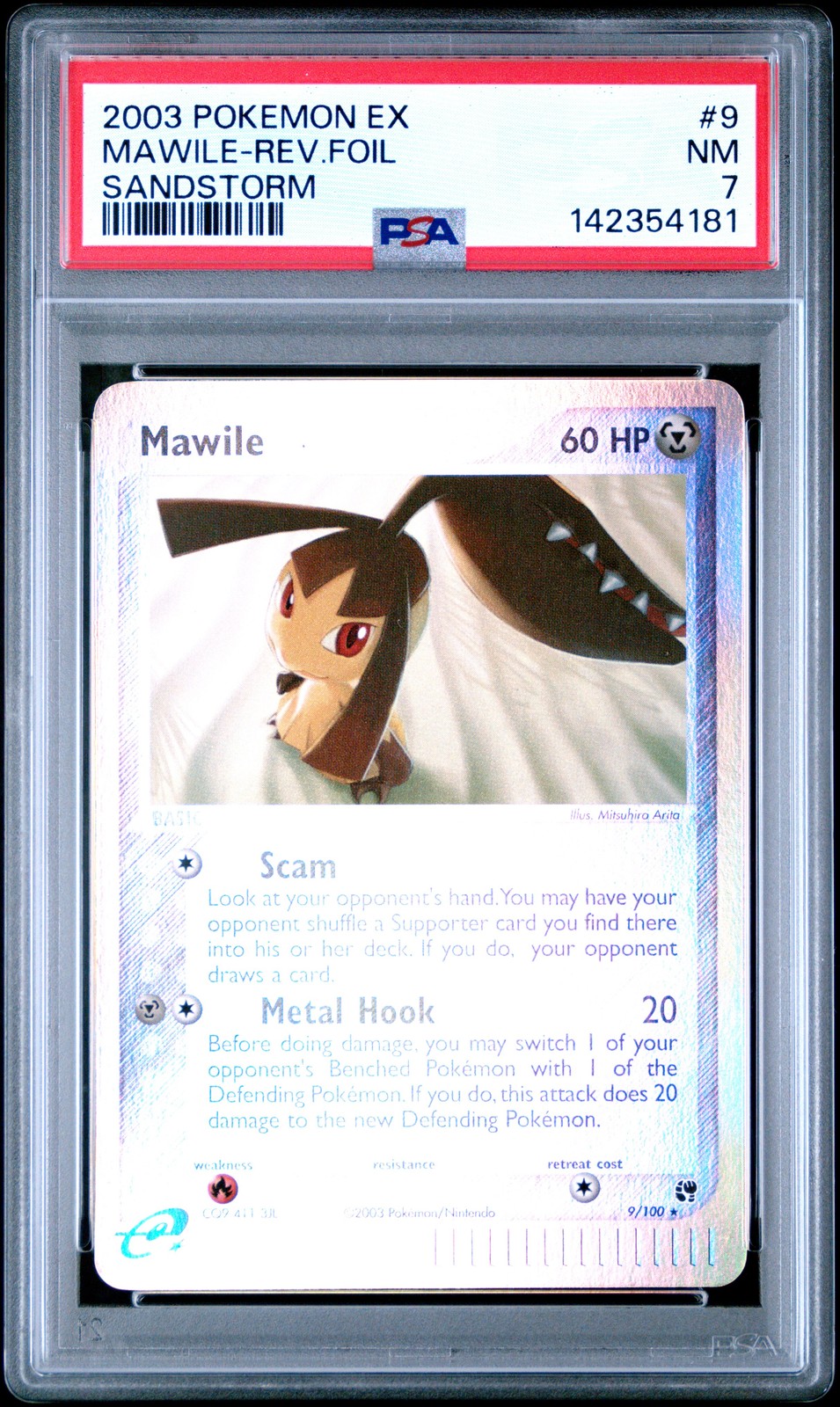 2003 POKEMON EX SANDSTORM #9 MAWILE-REVERSE FOIL PSA 7