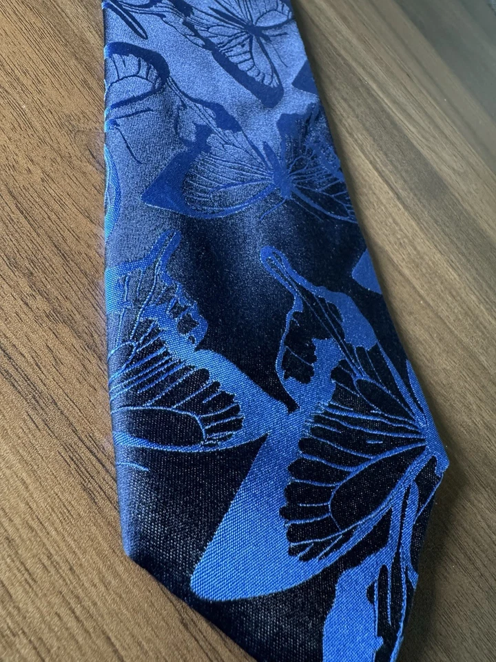 Corbata Paul Smith London 100 % seda azul mariposa rojo rosa patrón Foto 3 de 4