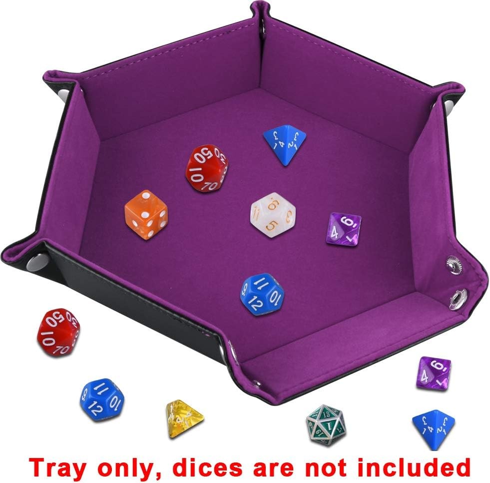SIQUK Double Sided Dice Tray, Folding Hexagon PU Leather and Dark Violet 