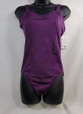 Capezio Aubergine Wide Strap Leotard Pinch Front Low Scoop Back Leotard Large