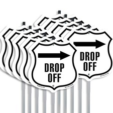 Drop-Off Right Shield Shaped Sign With Stake Weather Resistant Made in the USA