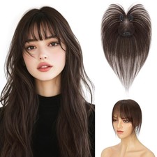 Clip In Bangs Short Hair Toppers 3D Cover Remy Human Hair Wispy Thin Women Brown