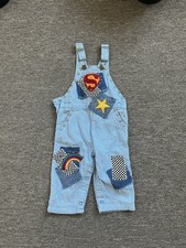 Vintage 80s/90s Oshkosh Toddler Overalls Superman Patchwork Studded Pinstripe
