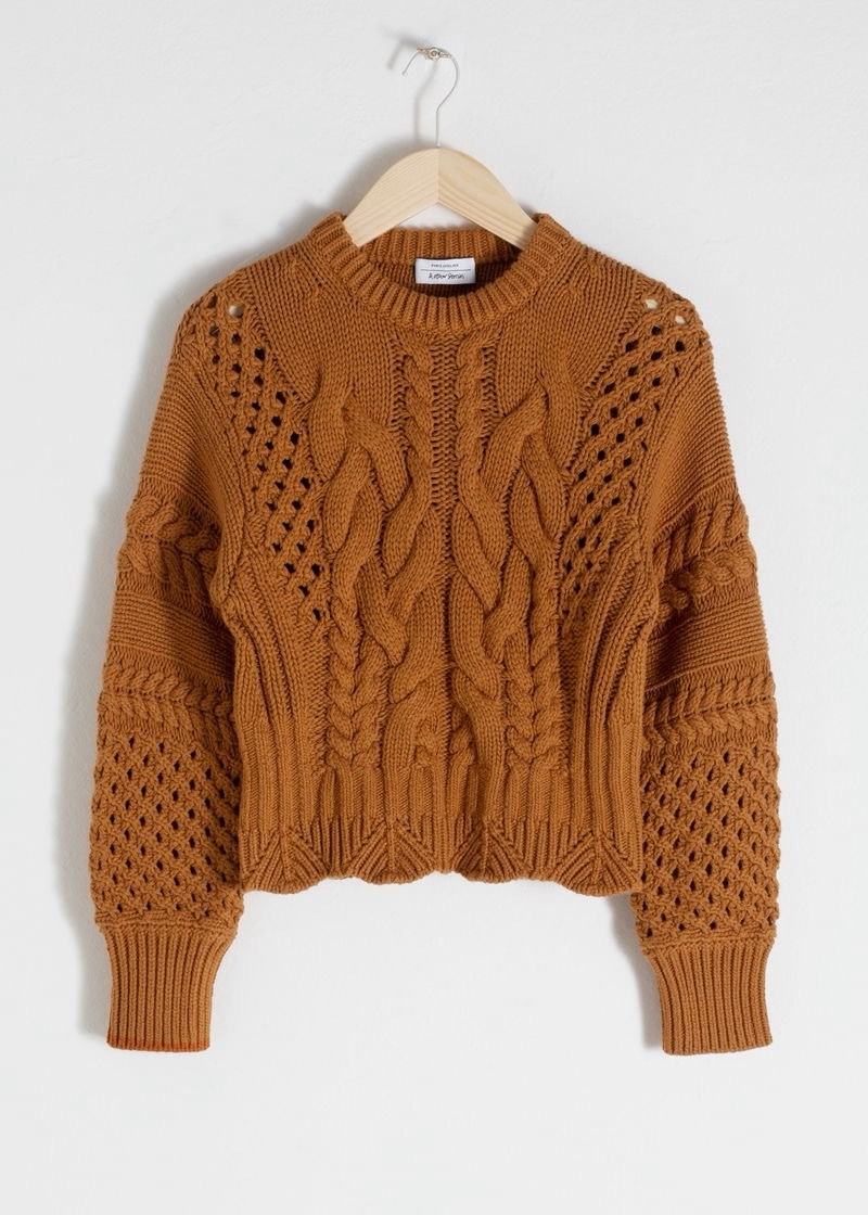 & Other Stories Women’s Cropped Cable Knit Sweater Size Small Burt Orange EUC