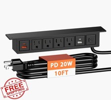 Under Desk Power Strip, 8-in-1, 20W USB-C, 4 AC, 10FT Cable, Black