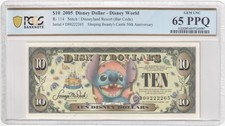 2005 R-114 $10 Disney Dollar Stitch/Disneyland Resort (Bar Code) PCGS 65 PPQ