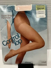 Vintage JCPenney Super Shaper Pantyhose Size Average Pink Sheer Toes Nude Heel