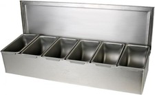 6 Compartment Stainless Steel Condiment Bar Open Bottom Serving Container