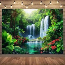 1pc Scenic Waterfall Floral Photography Backdrop, Landscape Nature Polyester T