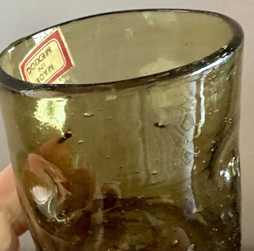 Vintage MCM Amber Brown Pinched Glass Tumbler, Hand blown, Made In Mexico - Picture 11 of 11