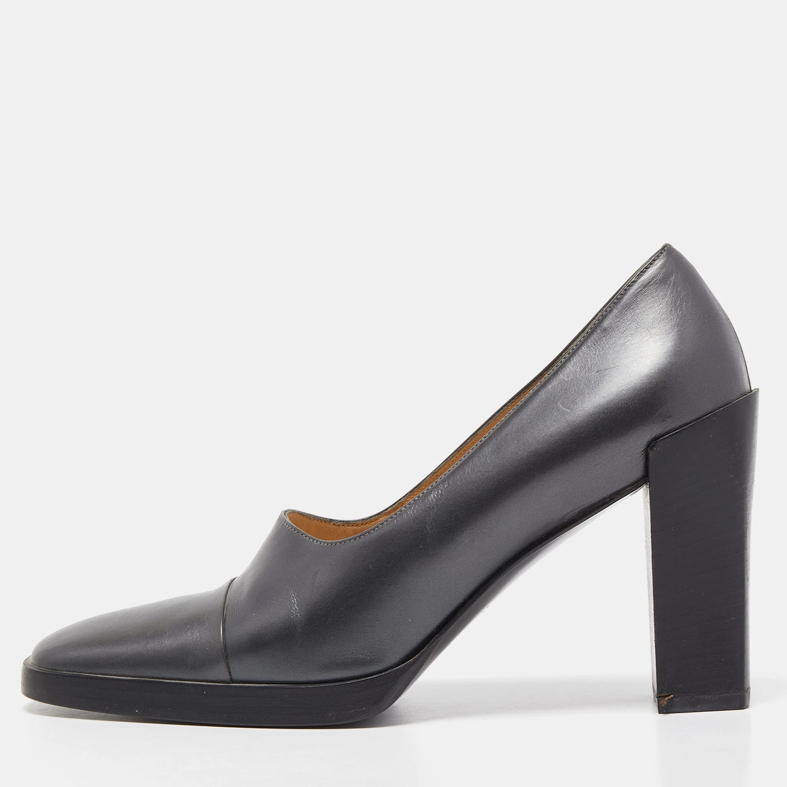 Escarpins plate forme à bout carré en cuir gris foncé Gucci taille 37