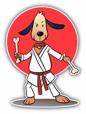 Karate Dog Cartoon Fighting Car Bumper Sticker Decal 4" x 5"