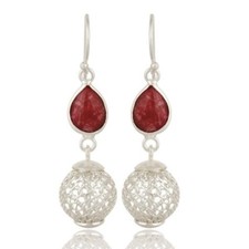 Natural Red Corundum Gemstone Jewelry 925 Sterling Silver Drop Dangle Earrings
