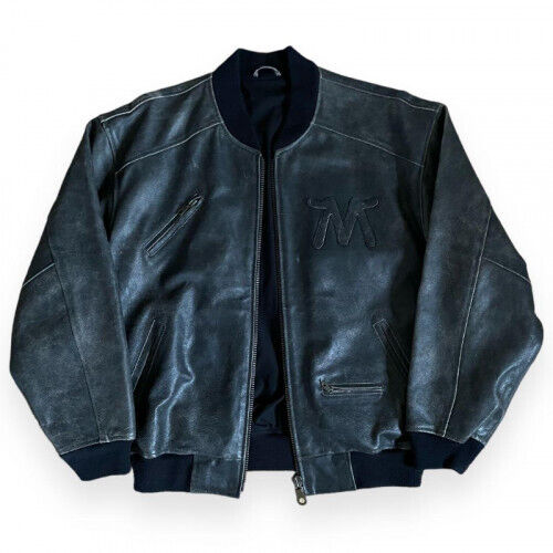 Marlboro Back Logo Cowhide Varsity Jacket in Black, Size:F Marlboro Back Logo Cowhide Varsity Jacket in Black, Size:F