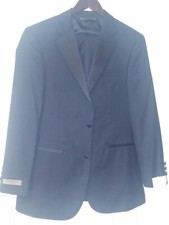 Mens black tuxedo suit, Italian design, size 36s 30w, with tag, merino wool