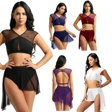 Women Dancewear Costume Performance Contemporary Lyrical Dance Outfit Top Skirt