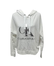Calvin Klein Jeans Hoodie Womens Large White Metallic Logo Pullover Long Sleeve