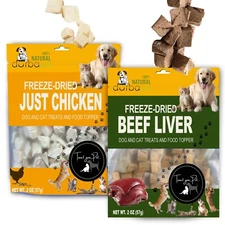 Freeze Dried Just Chicken & Beef Liver Dog & Cat Treats Food Topper (2 Packs)
