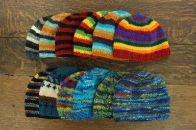 Laine Tricot Bonnet LoudElephant Tricoté Casquette Fait Chaud Hiver Arc-en-Ciel - Photo 1/4
