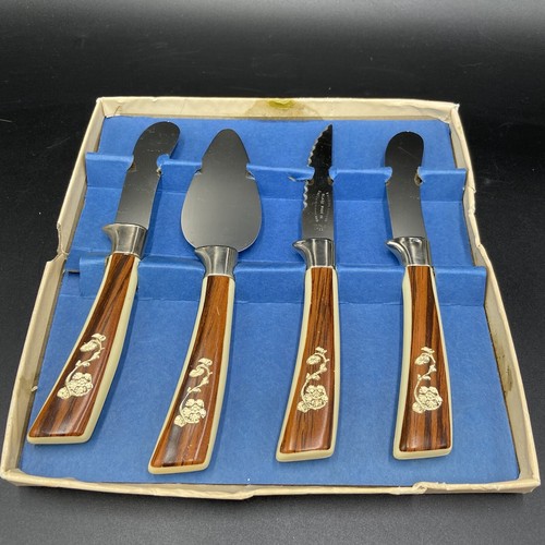 Vintage Regent Sheffield Edelstahl Käsemesser Set England Kunstknochen/Holz Griffe - Bild 10 von 10