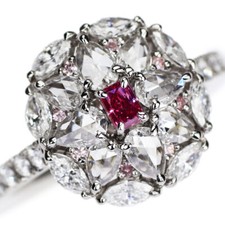 Anello Pt950 diamante rosso naturale taglio rosa 0,110 ct FPR SI2 D1,362 ct r...