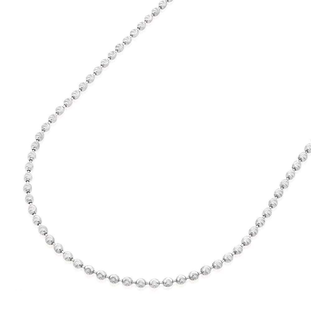 925 Sterling Silver Moon Cut 2mm Bead Ball Chain Necklace 16