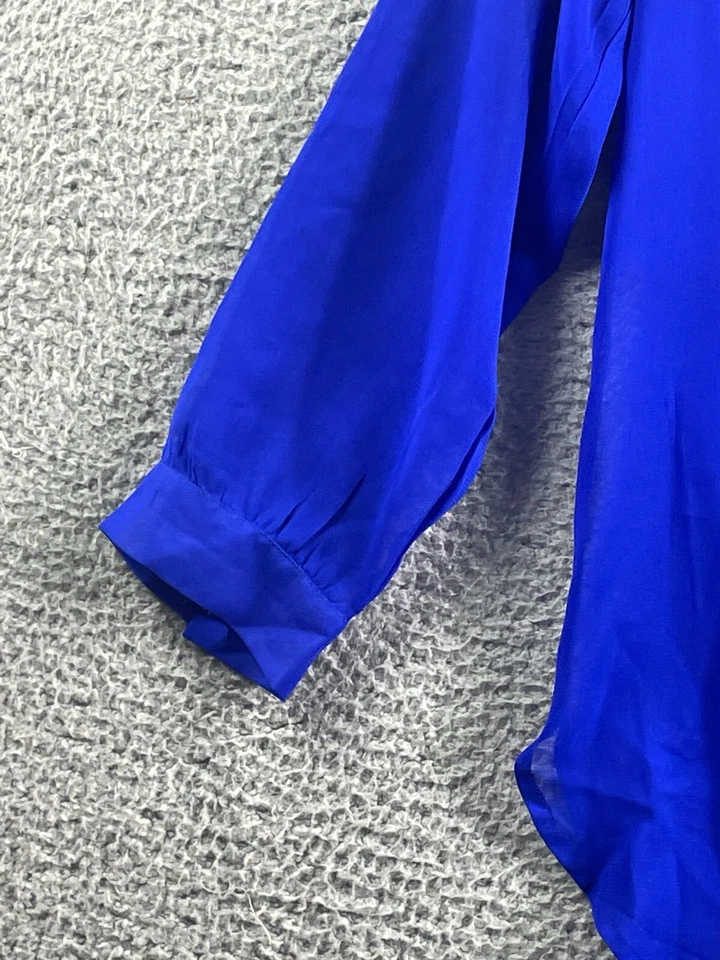 Top de mujer Tea Rose azul real de gasa transparente manga larga con botones talla pequeña Foto 2 de 4