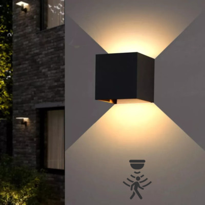 Moderne Außen LED Wandleuchte PIR Bewegungsmelder IP54 10W Up Down schwarz Wandlampe