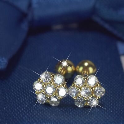 18k yellow gold gp 925 silver earrings simulated diamond flower