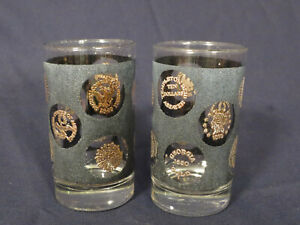 Vintage Libbey Old Coin Tom Collins Black and Gold Drinking Glasses