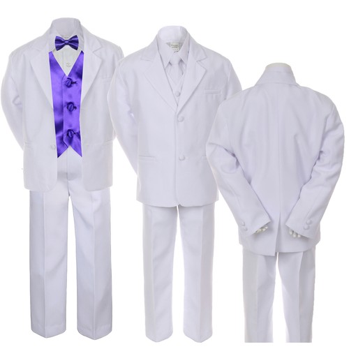 7pc Boy Kid Teen Formal Wedding Party White Tuxedo Suit Satin Vest Bow Tie 8-20 - Picture 18 of 24