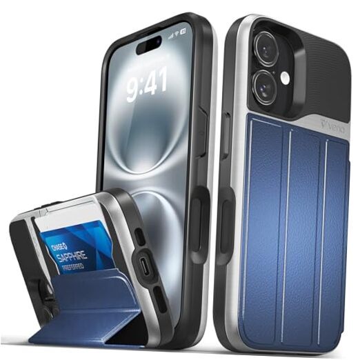 vCommute for iPhone 16 Wallet Case, [Military Grade Drop Protection] Flip Blue