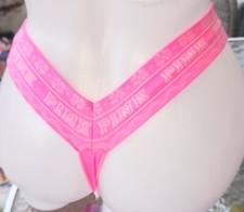 Victoria secret Rare Vintage M PINK Neon Logo Banded Thong Snowflake Panty