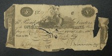 1820s $5 Ontario Bank Utica, New York Contemporary Counterfeit NY-541-C44