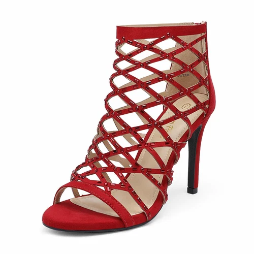 Women Rhinestone Sandals Open Toe Stilettos Heel Open Toe Dress Heel Sandals - Picture 9 of 11