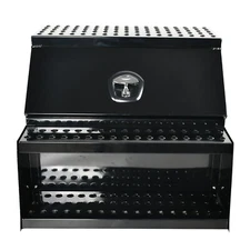 Side Mount Semi Truck Tool Box 25''×28''×30'' Saddle Step Open Wide Design Black