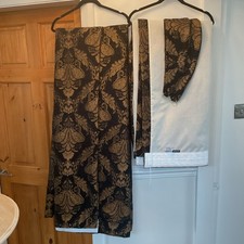 PAOLETTI /SHIRAZ. BLACK/GOLD FLORAL TAPESTRY PENCIL PLEAT CURTAINS.  229 X 229cm