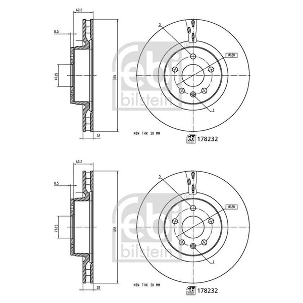 2X Febi Bremsscheiben 355Mm InnenbelÜFtet Vorne Passend FüR Tesla Model | 178232-image