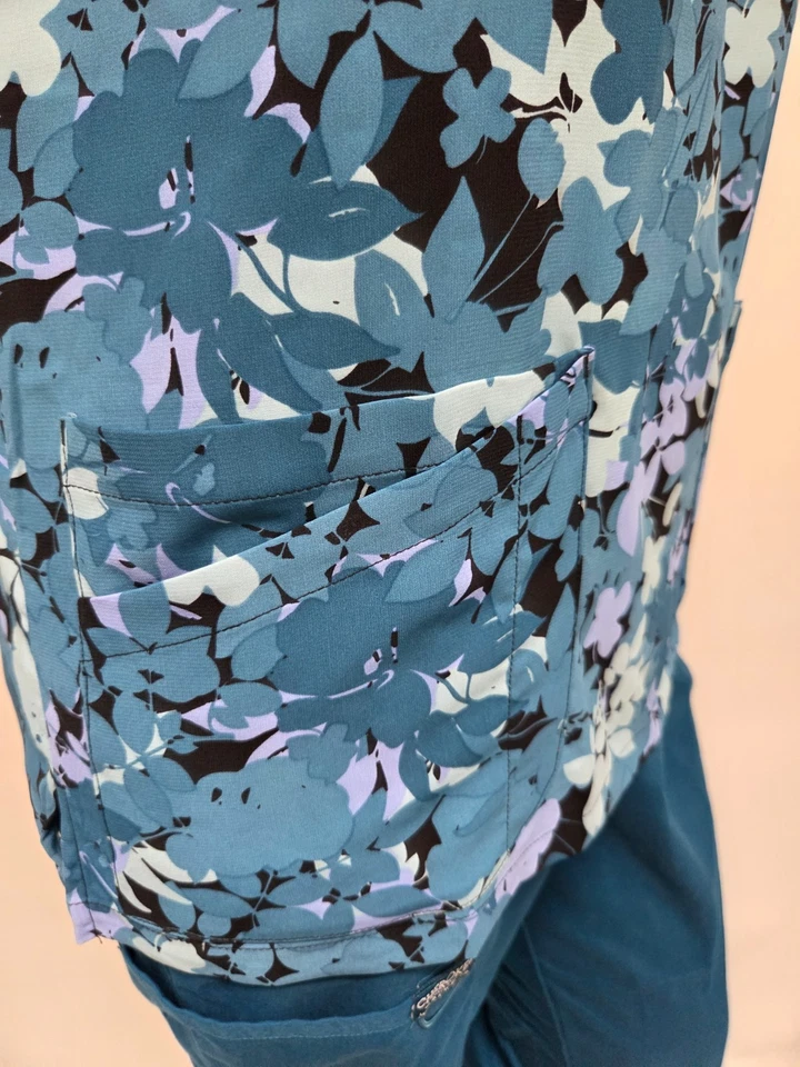 NWT Women Scrub Top Butter-Soft by UA Pocket  L Caribbean Teal Polyester Stretch - Image 4 of 4