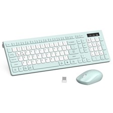 Mint GreenB Silent Keyboard Mouse Combo Wireless Full Size Adjustable DPI